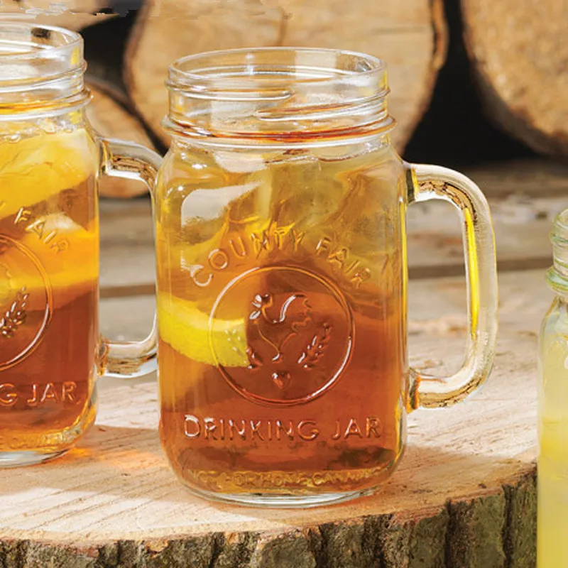 公鸡杯,玻璃梅森杯,带把手和盖子的渐变颜色手柄杯