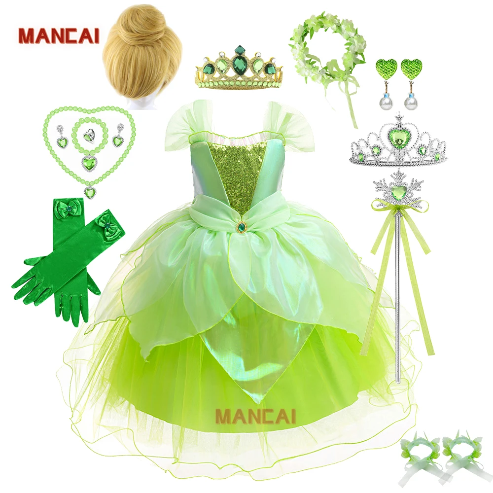 tinkerbell princess dress Luxury Tinkerbell Inspired Tutu Dress Emerald Green Woodland Fairy Princess  Costume Wings Pom Poms Tink Cosplay Ball Gown Satin Leaf Skirt