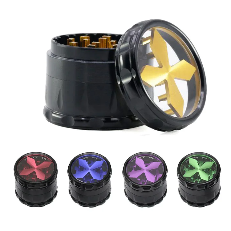 Creative transparent window opening Cross chamfering herb weed grinder