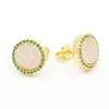 hot sale natural bright druzy earrings gemstone gold plated agate druzy earring stud pave CZ diamonds jewelry for girl