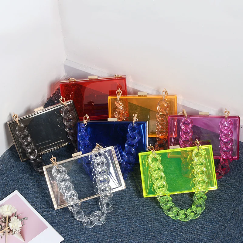 

Hot Selling New Arrivals Women Cute Square Box Clear Acrylic Clutch Bag Purses Handbags with Handle