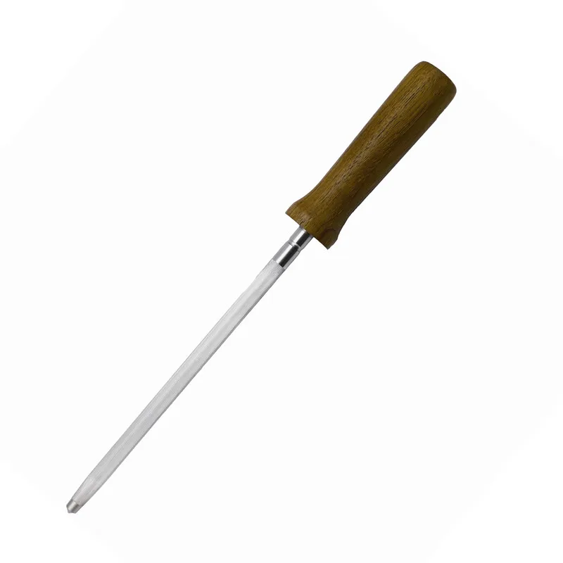 高碳钢磨刀杆厨房钻石磨刀器,带柚木木柄