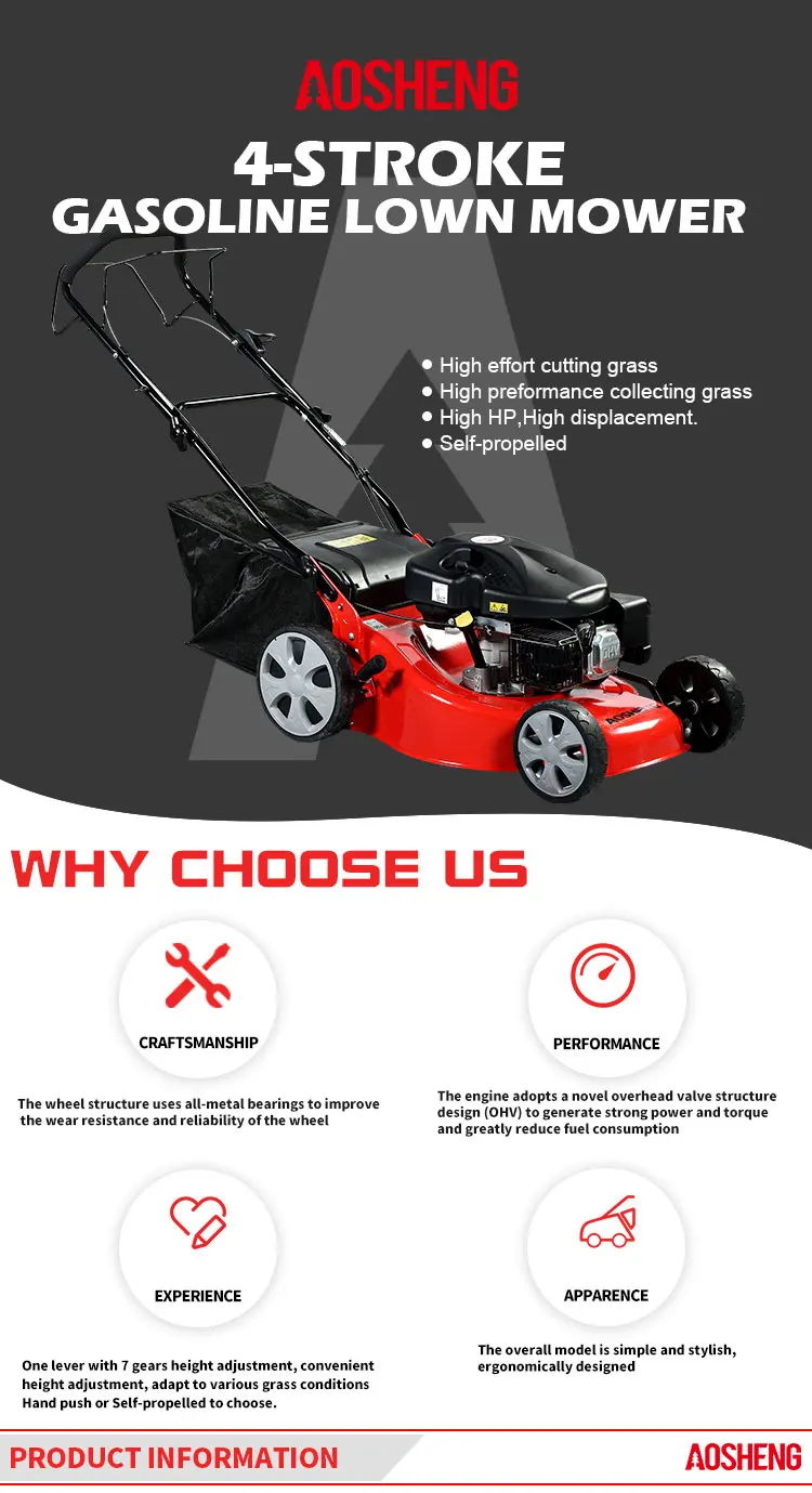 AOSHENG high efficient petrol big lawn mower professional high quality lawnmower for garden