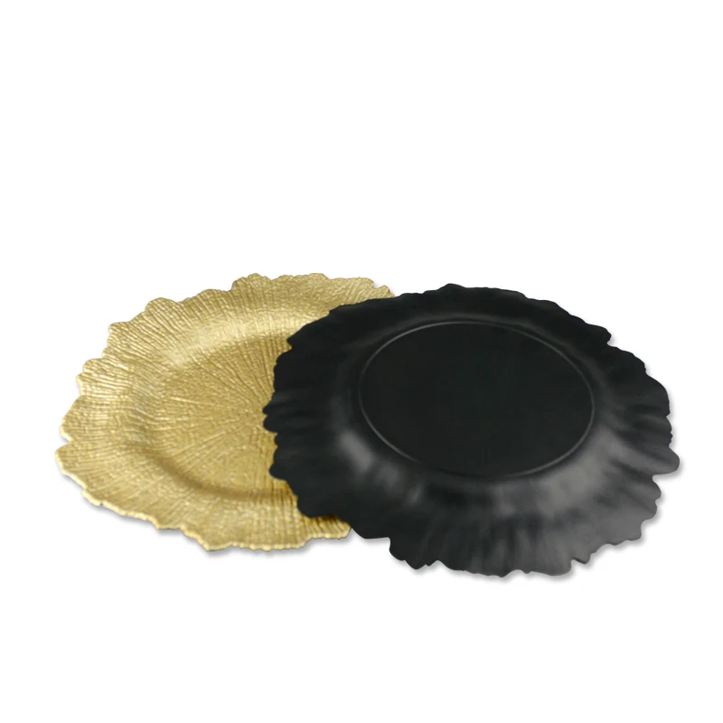 Wholesale 13 Inch Cheap Elegant Gold Black Acrylic Dinning Reef Plastic