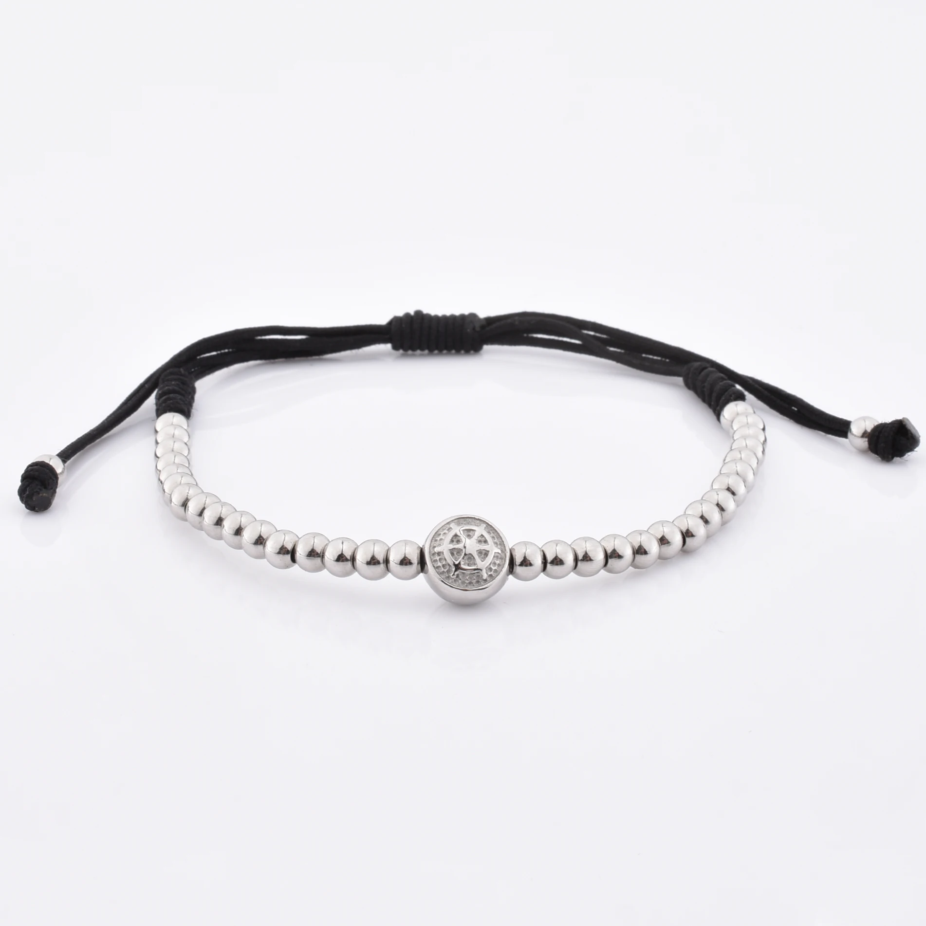 Personalized Adjustable Steel Hexagon Bead handmade Black Rope Macrame Bracelet