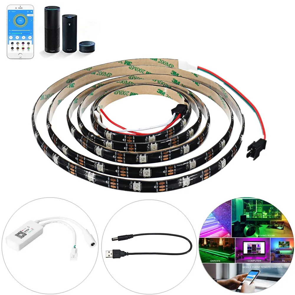 RGB 5050 5V WS2812 Programmable USB LED Strip Light 5m 30 Bits Per Meter for RC Drone FPV Racing Multi Rotors