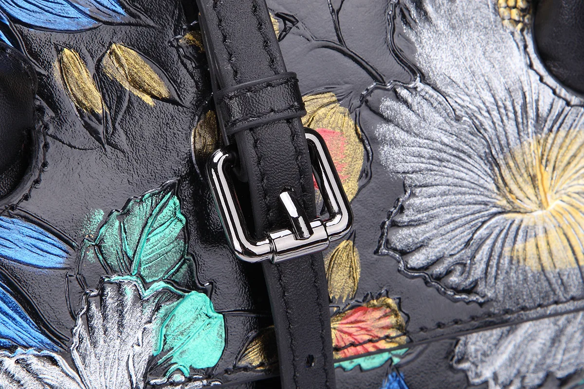 Kenwood Leather Floral Print Mini Versatile Shoulder Bag - Black