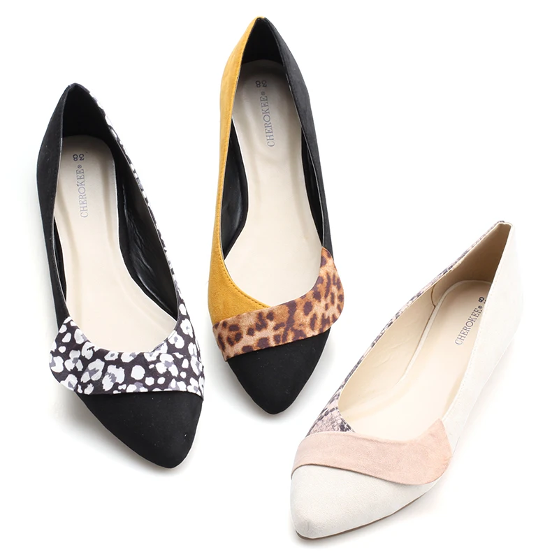 The lady leopard upper fabric causal fashion office outdoor sharp toe microfiber soft insole flat shoes