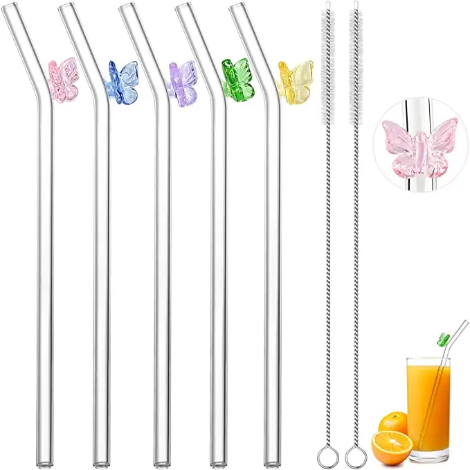 Factory Direct Sales Borosilicate Butterfly Coloured Reusable Glass