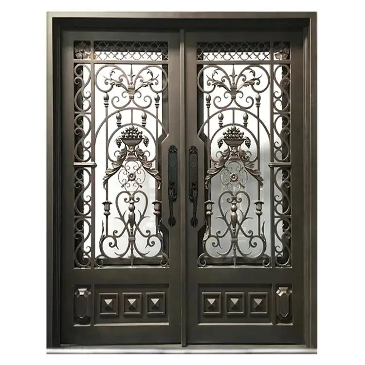 Exterior Main Entrance Double Metal Door Modern Black Wrought Iron