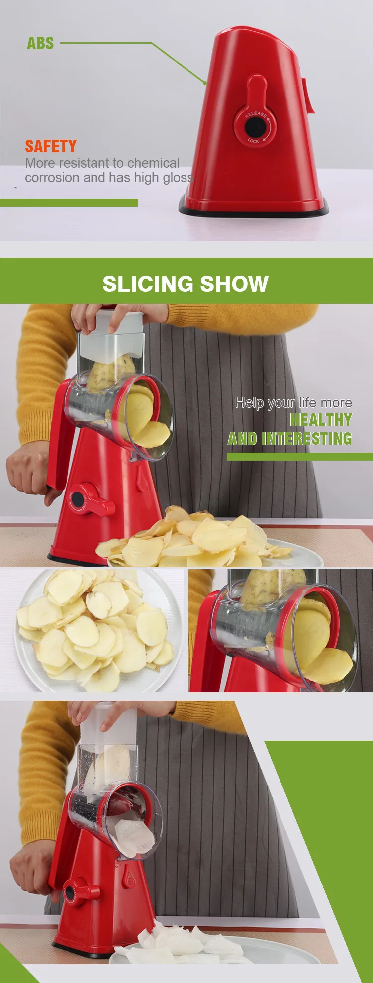Multifunctional Hand Made 3 Blades Vegetable Food Chopper Slicer / Slicing