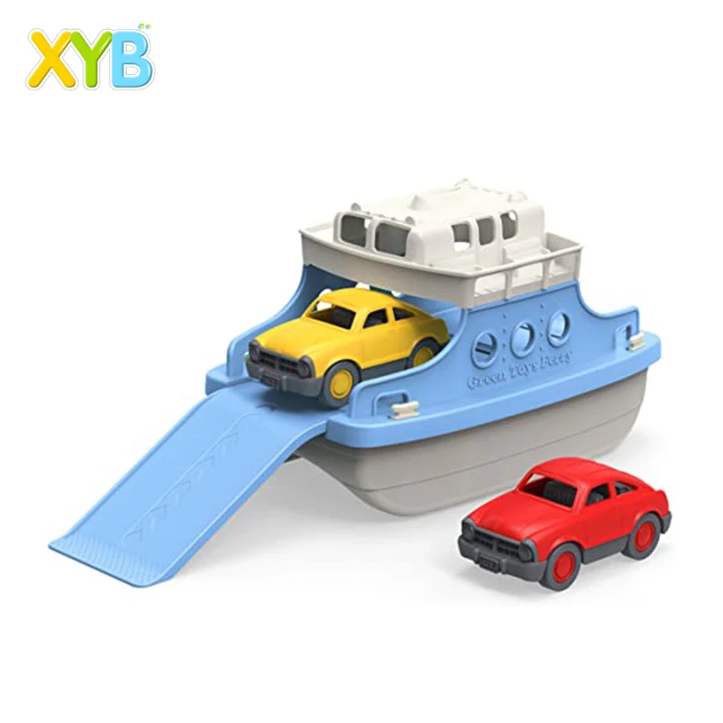 
XYB wholesale Big Deal-Green Toys Ferry Boat with Mini Cars Bathtub Toy Blue and White 