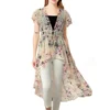 Women's Bohemian Floral Printed Wrap V Neck Short Sleeve Split Beach Party Maxi Dress