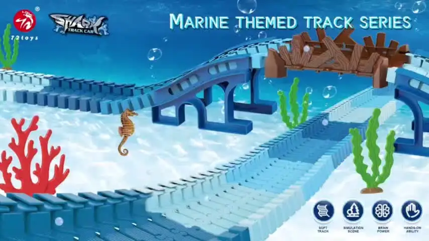 VATOS Track Toys - 219 Piezas Pista De Carreras De Tiburones Para Niños 3-9 Años – Coches Flexibles, Pelota Y Tema Oceánico STEM Regalo Cumpleaños 4 5 6 Años