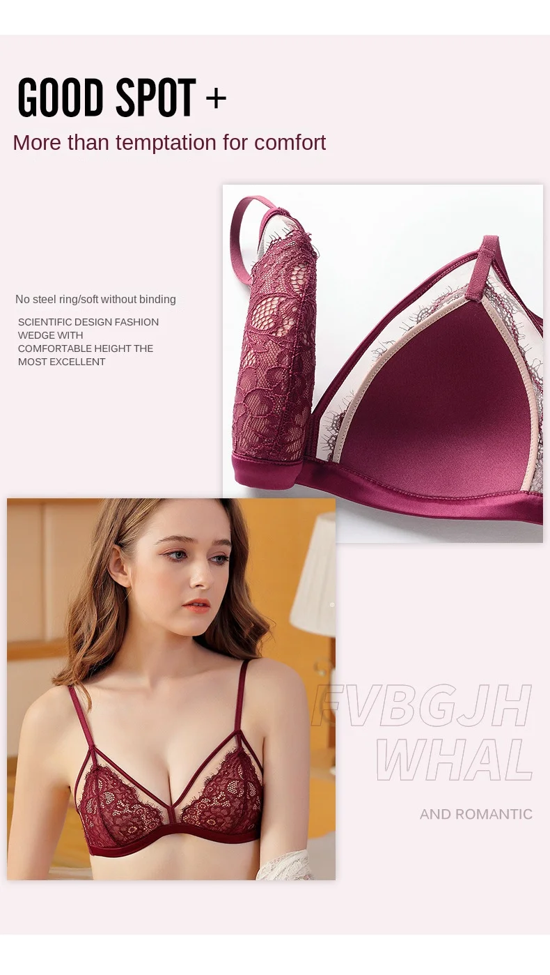 New Sexy French Style Lace Underwear for Women Thin Triangle Cup Push-up Bra Set with Bikini Panties Floral Pattern