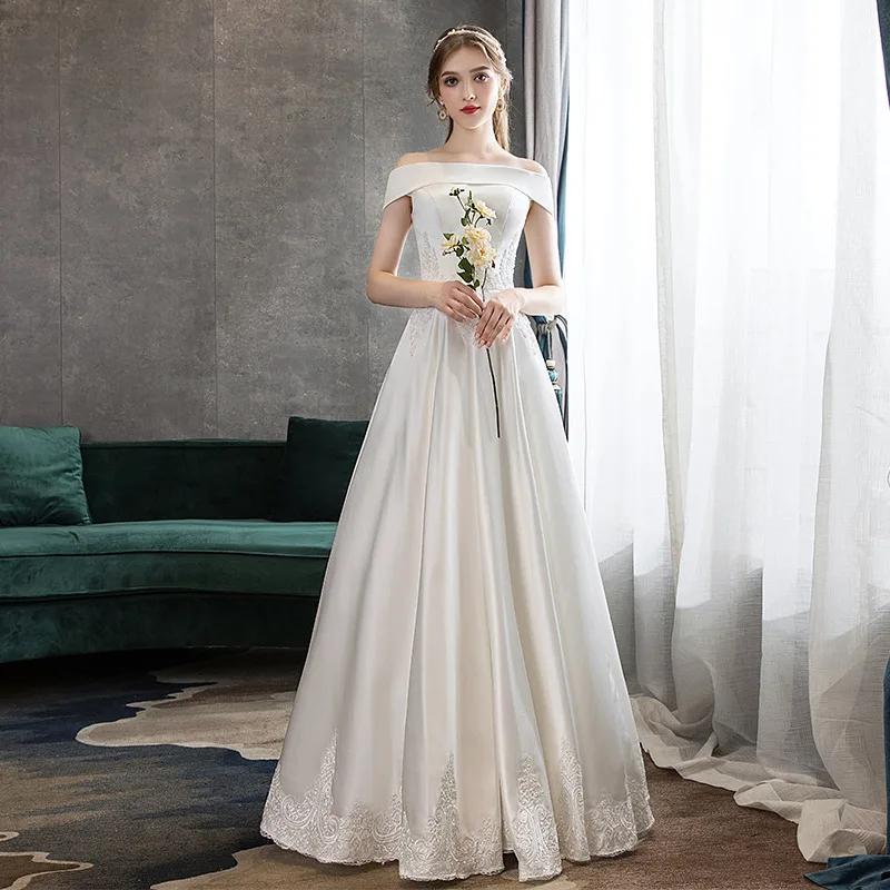 2023 One-shoulder Satin Elegant And Simple Embroidered Wedding ...
