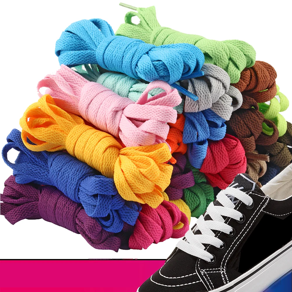 Flat Cheap Shoelaces Polyester Colorful Unisex Shoelace With 8mm Width