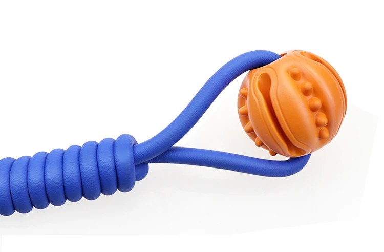 Eco-friendly natural rubber strong bite force interactive chew pet dog toy with ball rope dog toy cheap wholesale