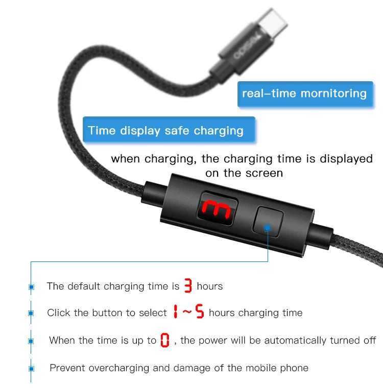 5A Charging Usb C Cable Intelligent Timing Power Off Cell Phone Type C Charger Data Cable