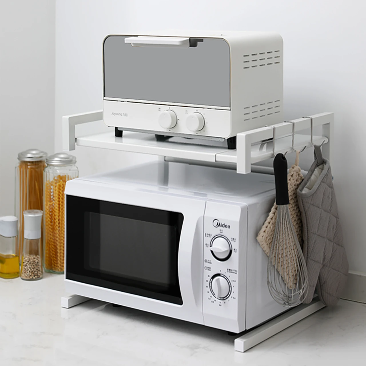 Microwave Shelf Organizer Rack, Space-saving Extendable Kitchen