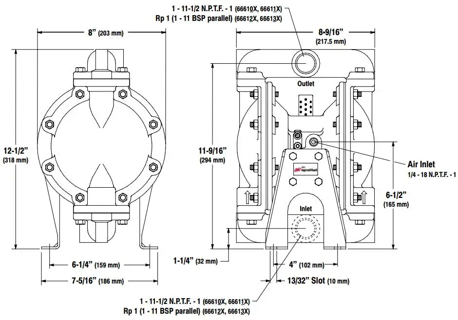 ARO aere operato Diaphragma Pump 666120-344-C 1 inch cum Aluminii corpore et PP fabricando diaphragmate