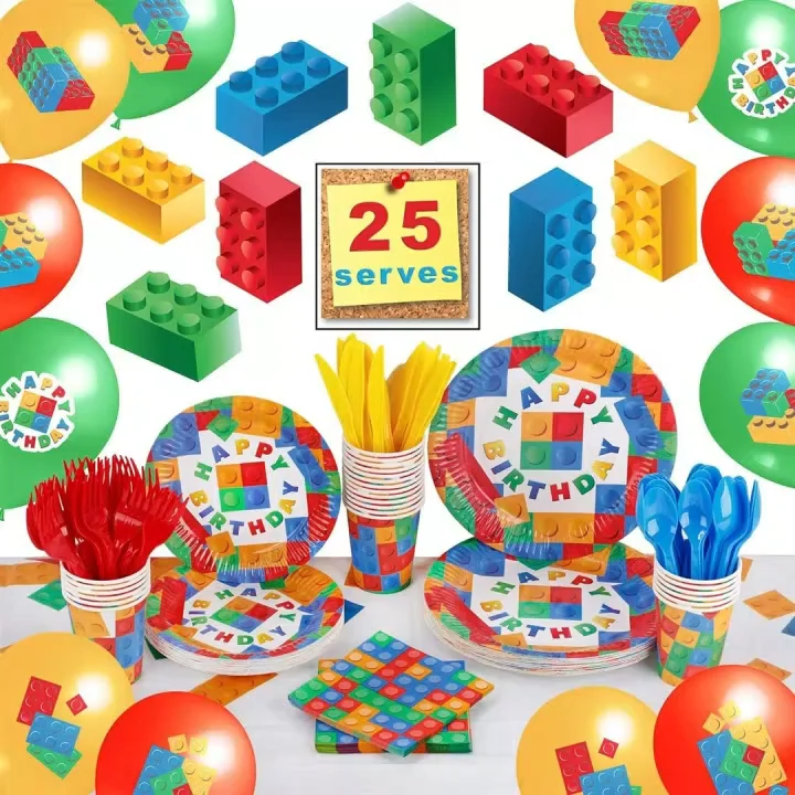 Amazon Hot Building Blocks Party Supplies Children Birthday Decoration ...