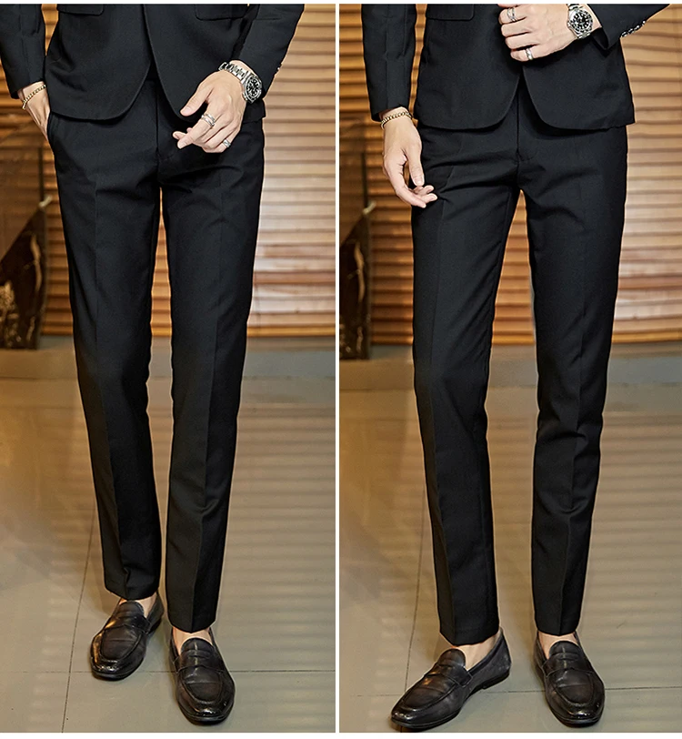 Slim Men Suit Single Button Formal Business Dress Solid Color Mandarin ...