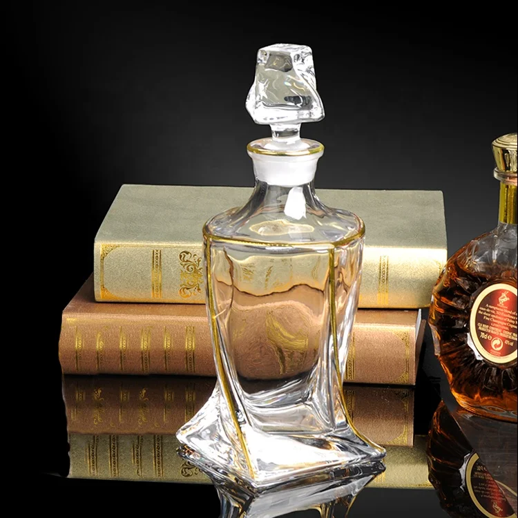n33 欧式风格扭曲玻璃威士忌酒瓶瓶金色装饰用塞子