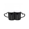 Wholesale Custom 11oz Color Changing Heart Shape Cup Sublimation Ceramic Handle Magic Couple Coffee Mug For Heat Press Machine