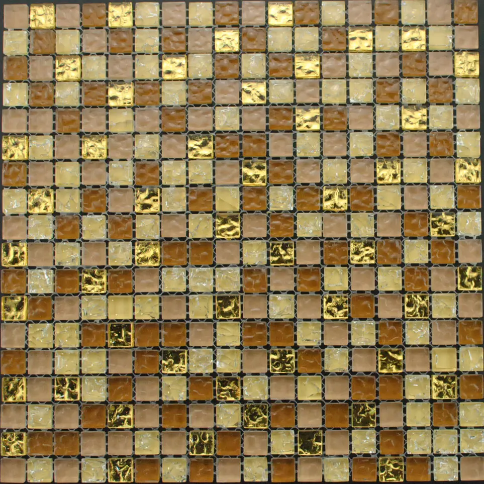 Sample of pink brushed metal mixed green glass pebble mosaic tile