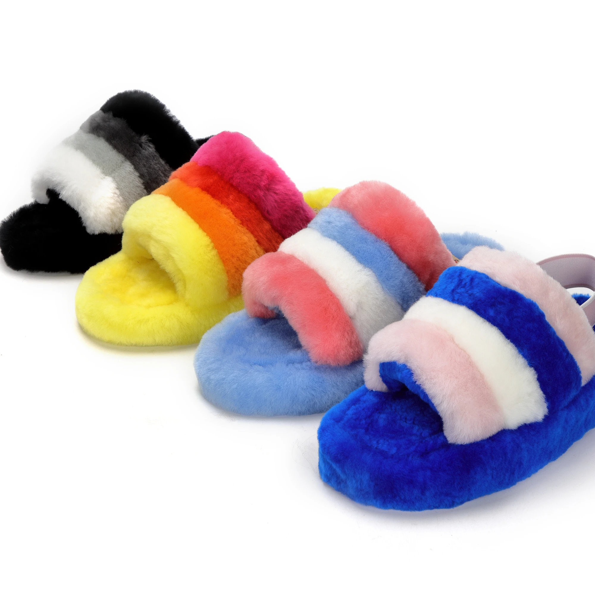 
Wholesale custom 2020 new winter real wool and fur open-toed slippers comfortable interior design women slides shoes 