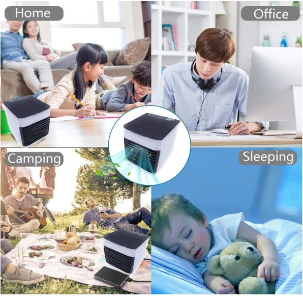 3 in 1 Mini Mobile Personal Space Cool Air Ultra, Humidifier, Purifier and 7 Colors LED Night Cooling Air Conditioner,