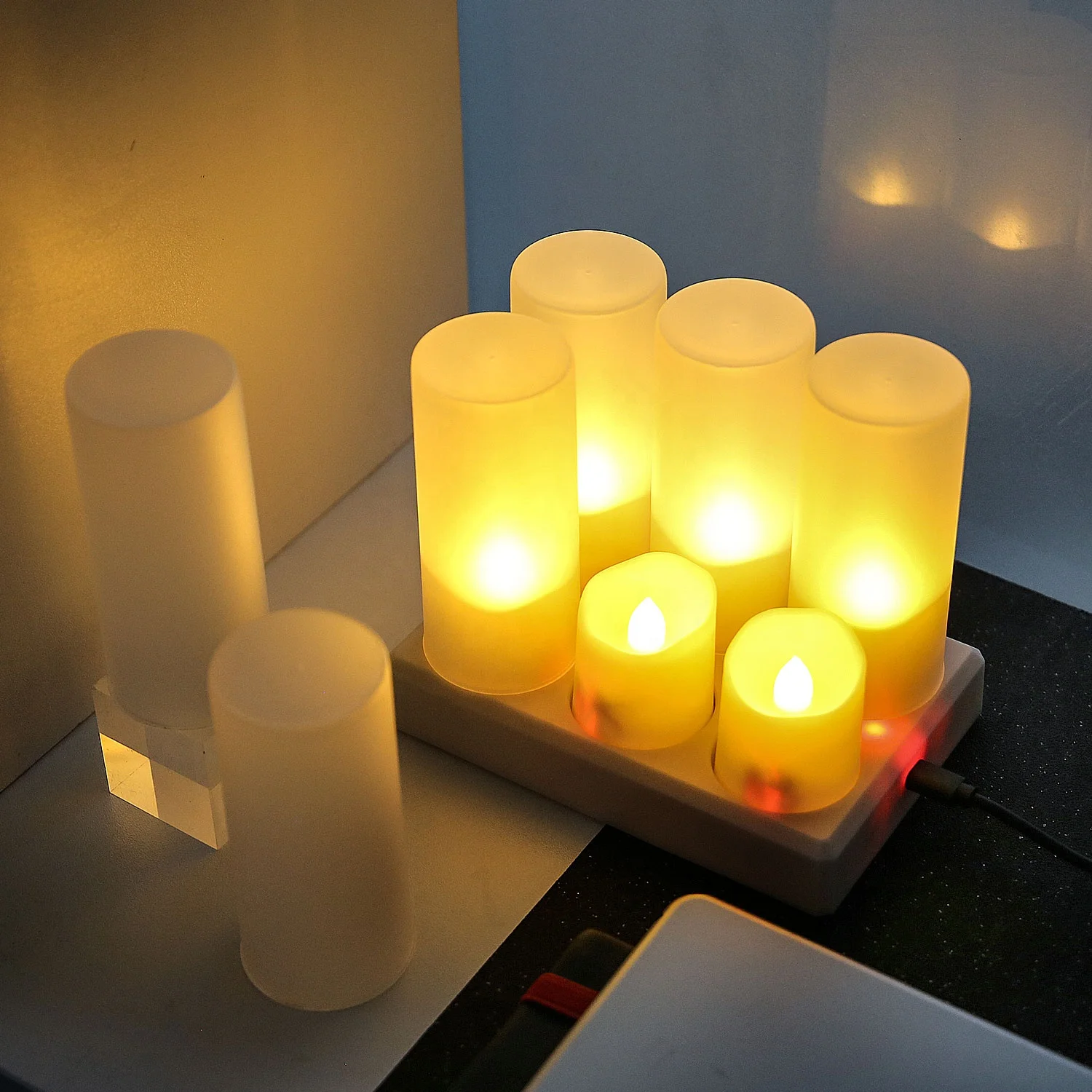 Flameless Candles with Rechargeable Base Led Candle Flickering Tea Lights with Timer