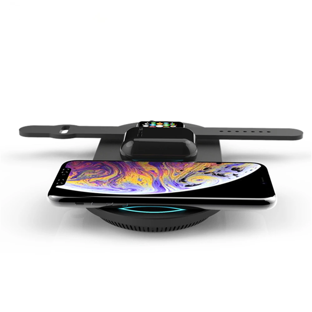 MIQ 10W 3 in 1 Wireless Charger Stand for Apple Watch,Mobile Phone, air pods,Built in 3 Coils charging pad