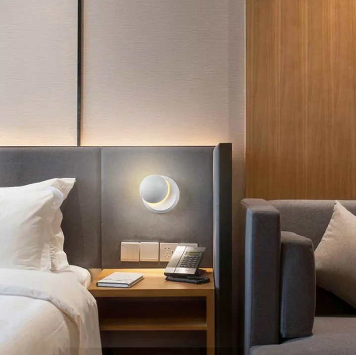 modern creative iron black white hole design nodic bedroom round moon led wall lamp