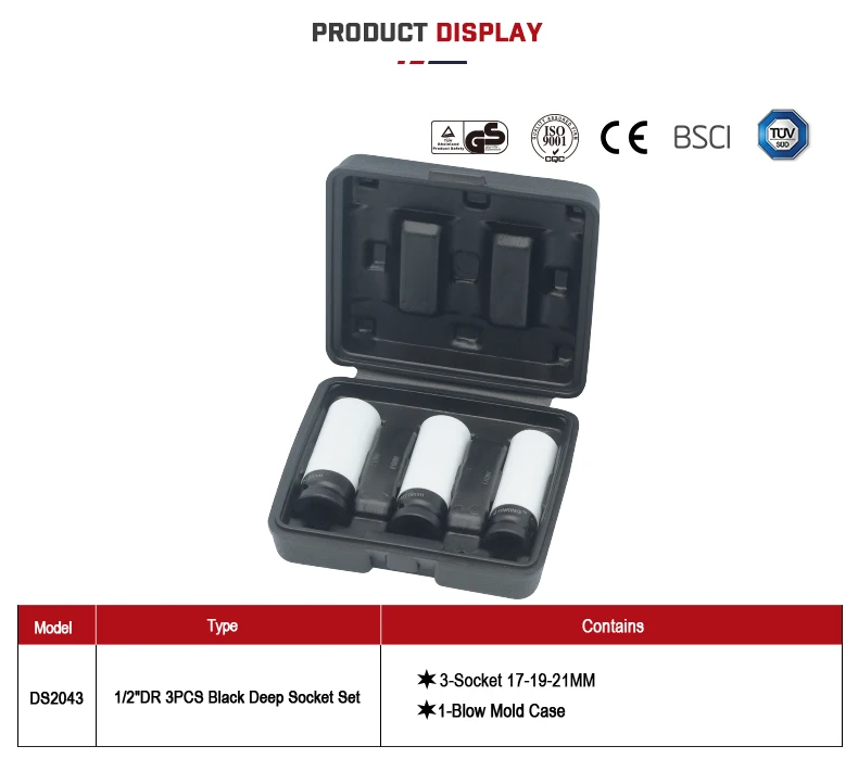 3pcs Crv Steel 1/2 Dr Black Lug Nut Deep Impact Socket Set Buy Lug