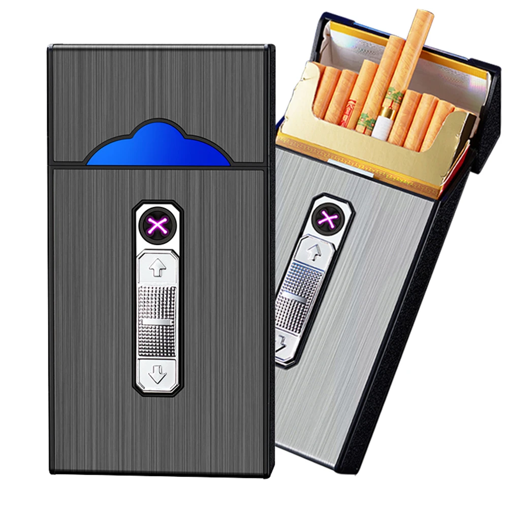 Lady Cigarette Case With USB Dual Arc Lighter Hold 20pcs 100mm Cigarette  2-in-1 Waterproof Rechargeable Cigarette Box Holder
