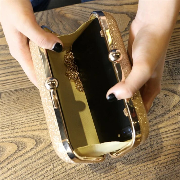 Famous designer gold shining clutch crossbody ladies pu evening bag