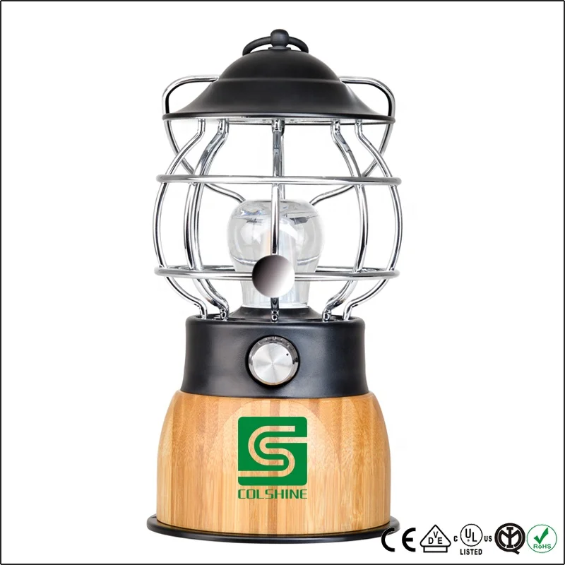 Retro Rechargeable Bamboo Table Lamp Camping Light Lantern With Usb ...