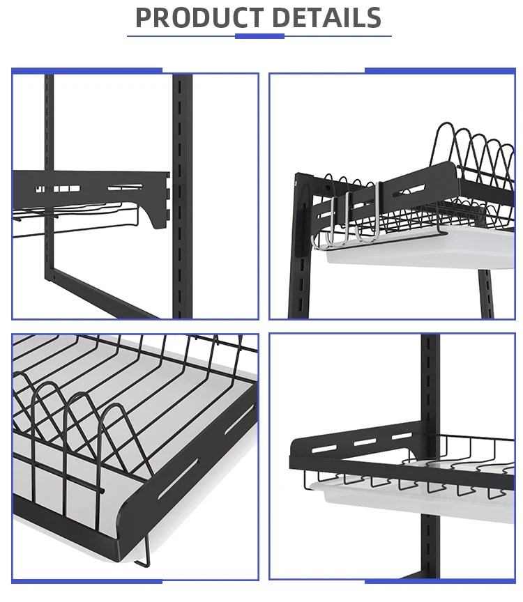 Black Wall Mounted Dish Drying Rack Factory Price Stainless Steel Storage Holders & Racks for Kitchen Storage Use Metal