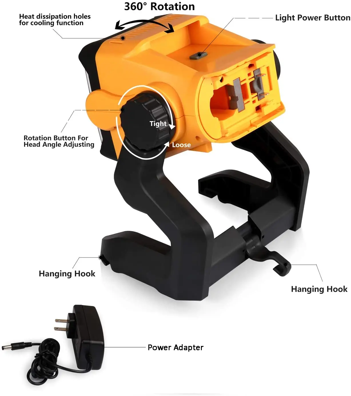 J013 18W Led Round Flood Light Rechargeable LED Work Lamp Compatible with Dewalts Li ion Battery Construction Emergency  Light