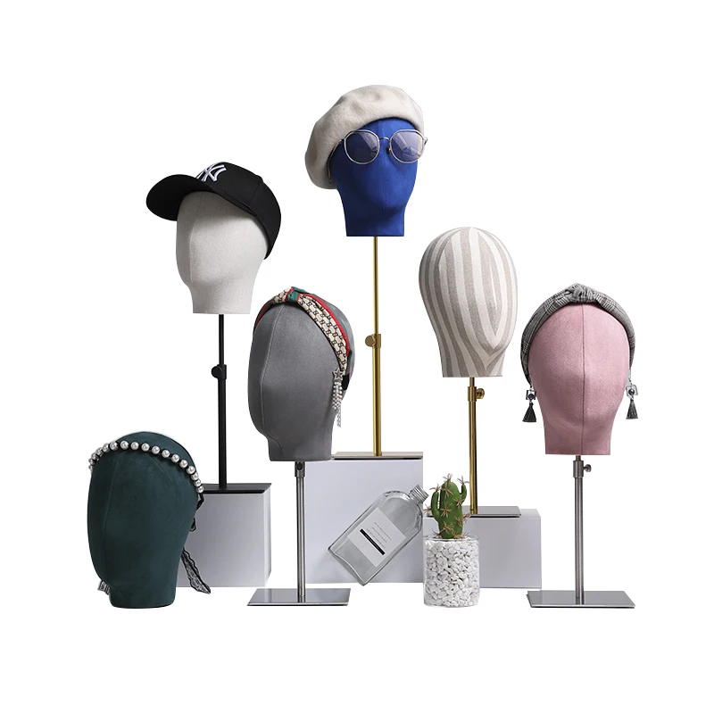 Headband Display Head Stand Mannequin Hat Glasses Wig Display Adjustable Height Canvas Mannequin