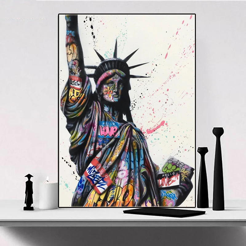 Lady Liberty Graffiti Street Wall Art Framed Oil Painting On Canvas ...