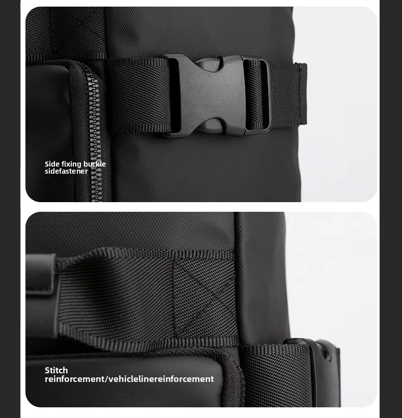 Men's Large Capacity Waterproof GPS Backpack Multifunctional PU Laptop Bag Zipper Handheld Business Travel Crossbody Polyester