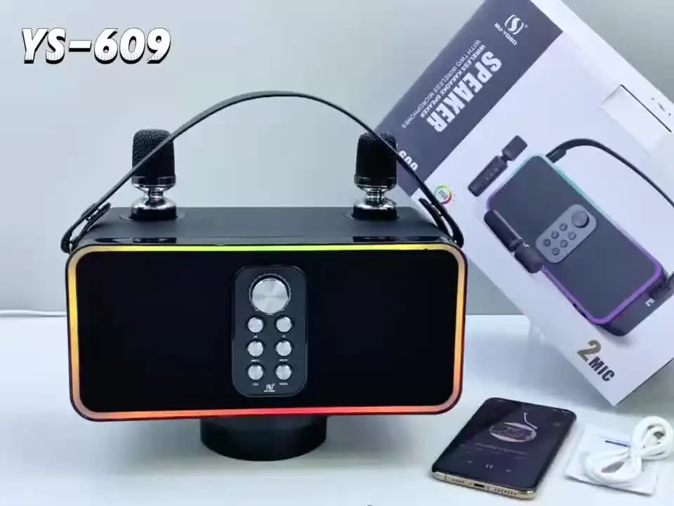 YS609 Portable-Speaker: Dual Wireless UHF Mic Karaoke Machine