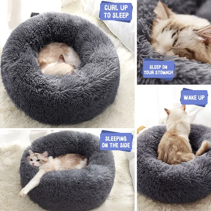 Comfortable Dog Cat Pet Bed Soft Luxury Plush Round Ultra Pet Cushion