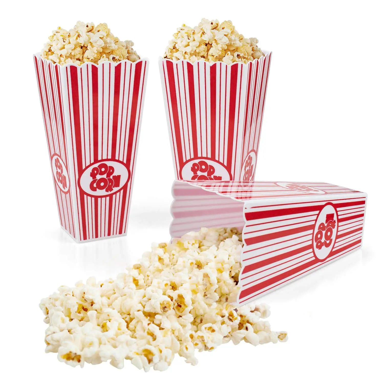 Red White Stripes Reusable Plastic Popcorn Holder Container Movie Cinema Film 