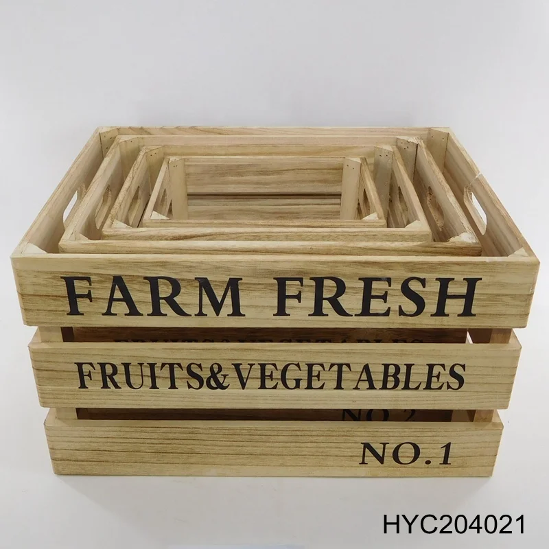 Rustic Wooden Crates Set Of 4 Decorative Storage Box With Handles Buy