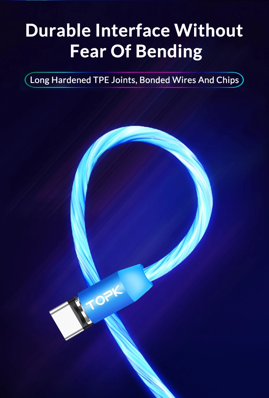 TOPK AM67 1M 3 In 1 Luminous LED Flowing Magnetic Phone Charging Cable For IOS Android Type C - ANKUX.COM