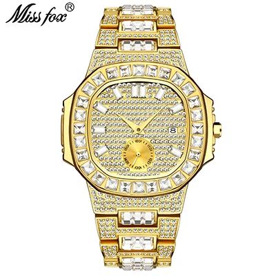 Custom 18k Gold Luxury Full Baguette Diamond Bezel Mens Japan Movt Quartz Clock Diamond Watch Buy ダイヤモンドの腕時計 最新のスタイルデザイナー卸売ハイエンドファッションクロノグラフブリンブリン冷凍金属最新のジュエリーダイヤモンド 1 ピース